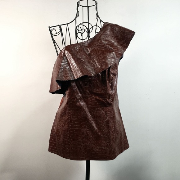 INC Sleeveless Asymmetrical Neckline Top, Women's Size S - Deep Sienna Brown - Picture 3 of 12